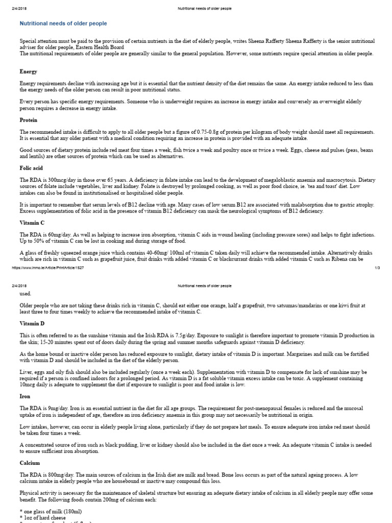 Nutritional Guidelines for Seniors | PDF | Vitamin | Vitamin D