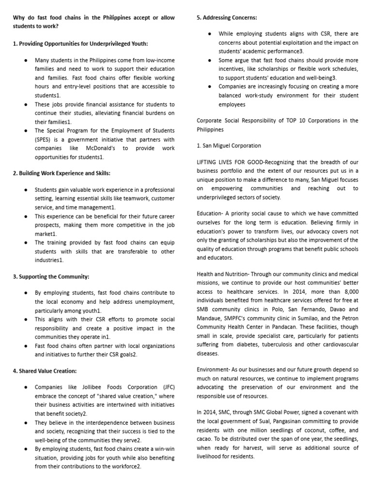 Fast Food Jobs for Students in the Philippines | PDF | Corporate Social ...