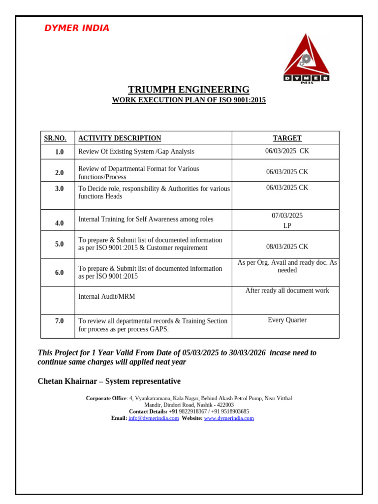 ISO 9001:2015 Training Plan | PDF