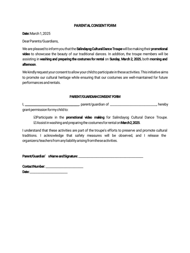 Parental Consent Form Salindayog | PDF