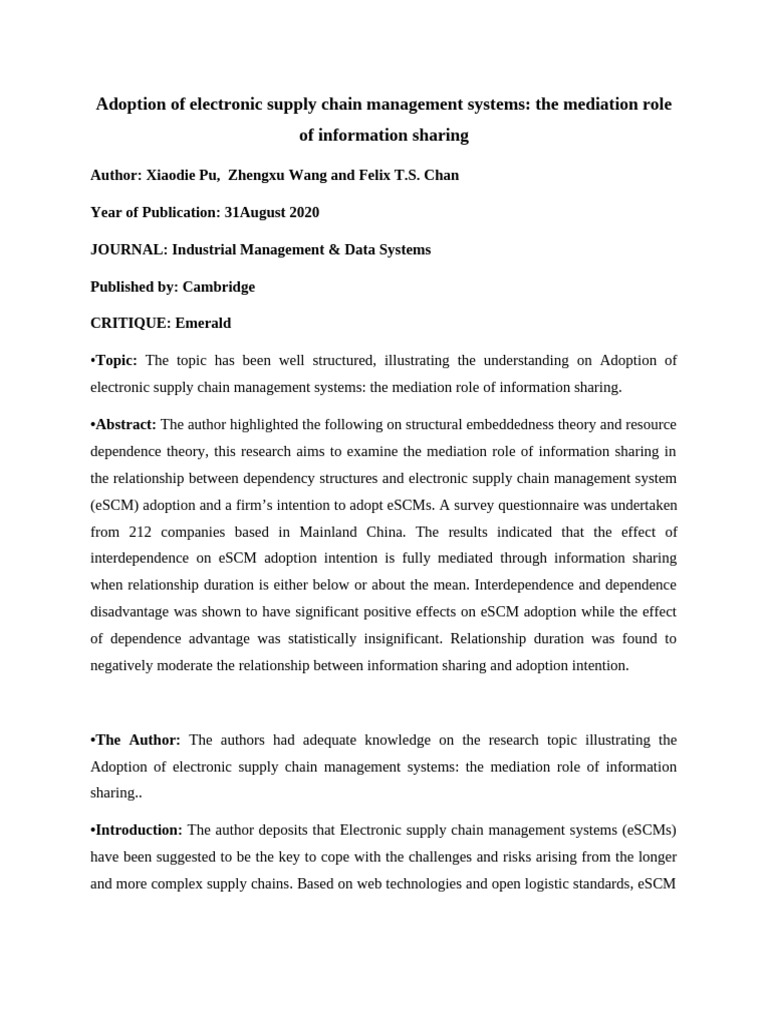 eSCM Adoption and Information Sharing Insights | PDF | Supply Chain ...