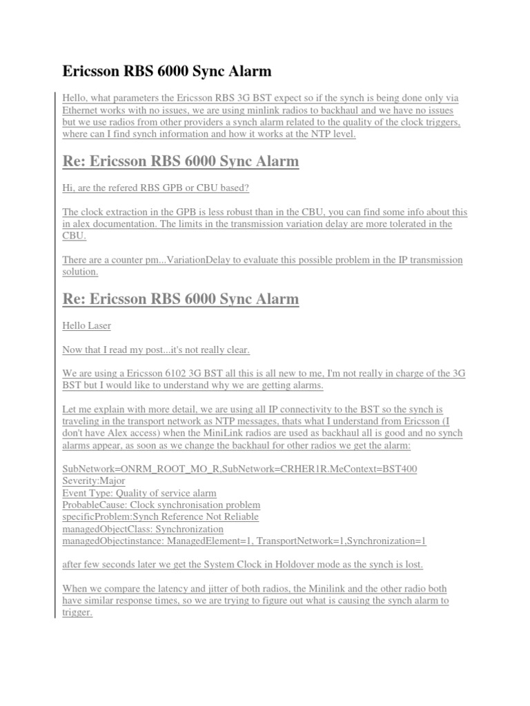 Ericsson RBS6102 Sync Alarm Insights | PDF | Internet Standards ...