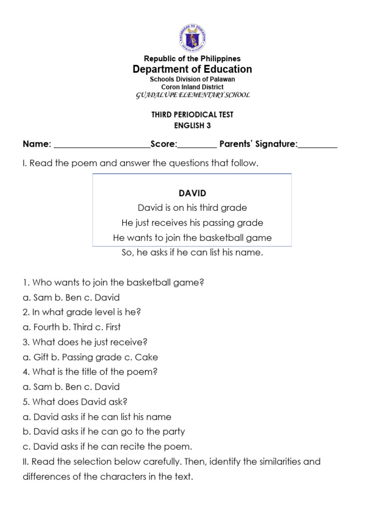 3rd Quarter Exam in English | PDF