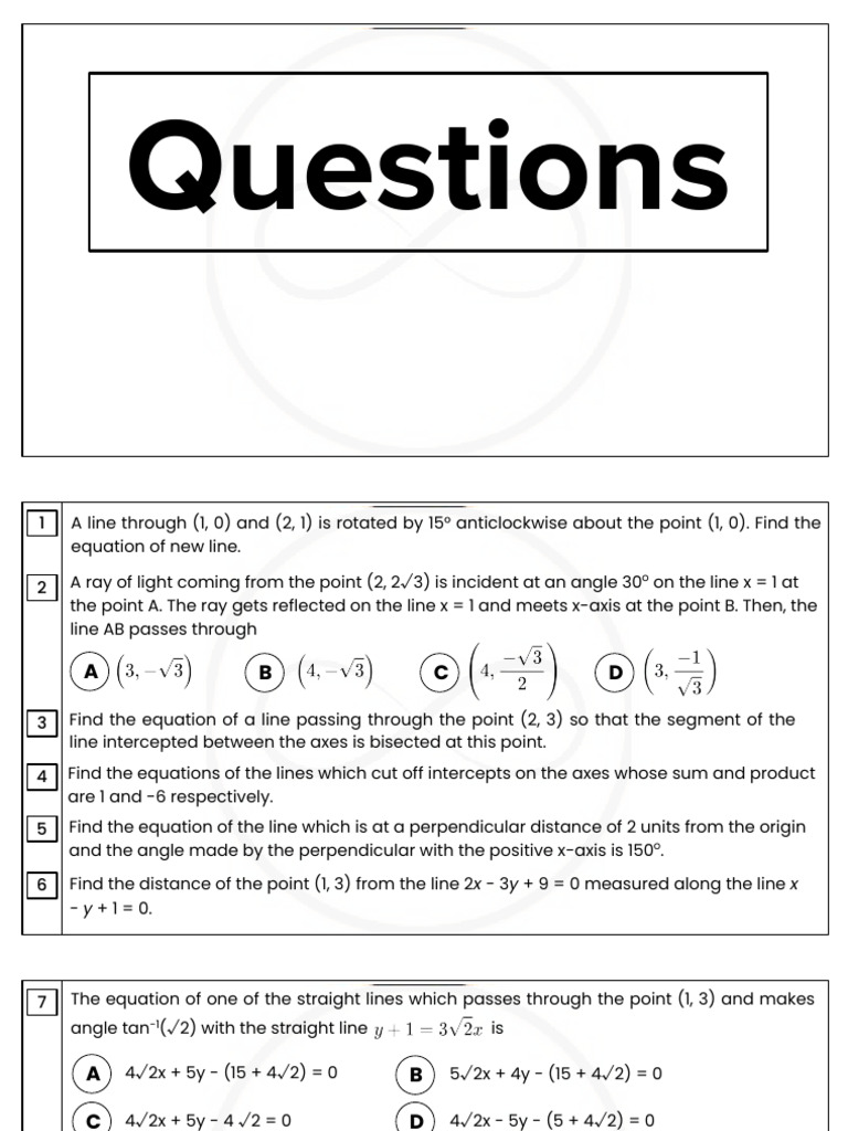 Straight Line Geometry Practice Questions | PDF | Angle | Line (Geometry)
