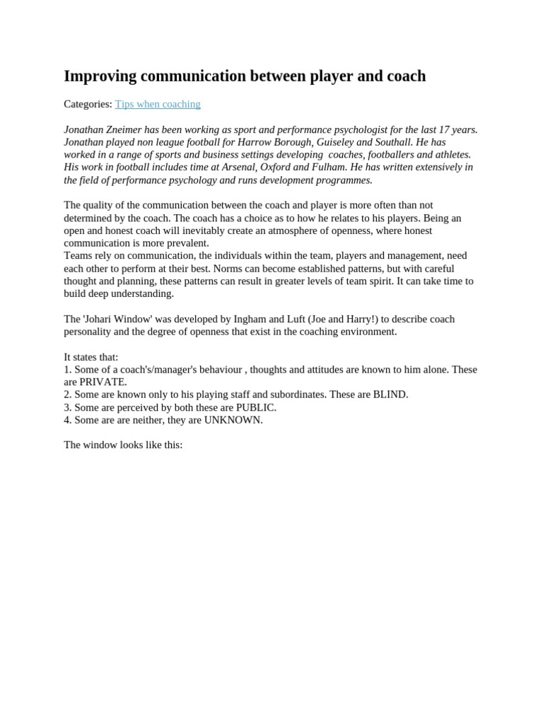 Enhancing Coach-Player Communication | PDF | Psychology | Psychological ...