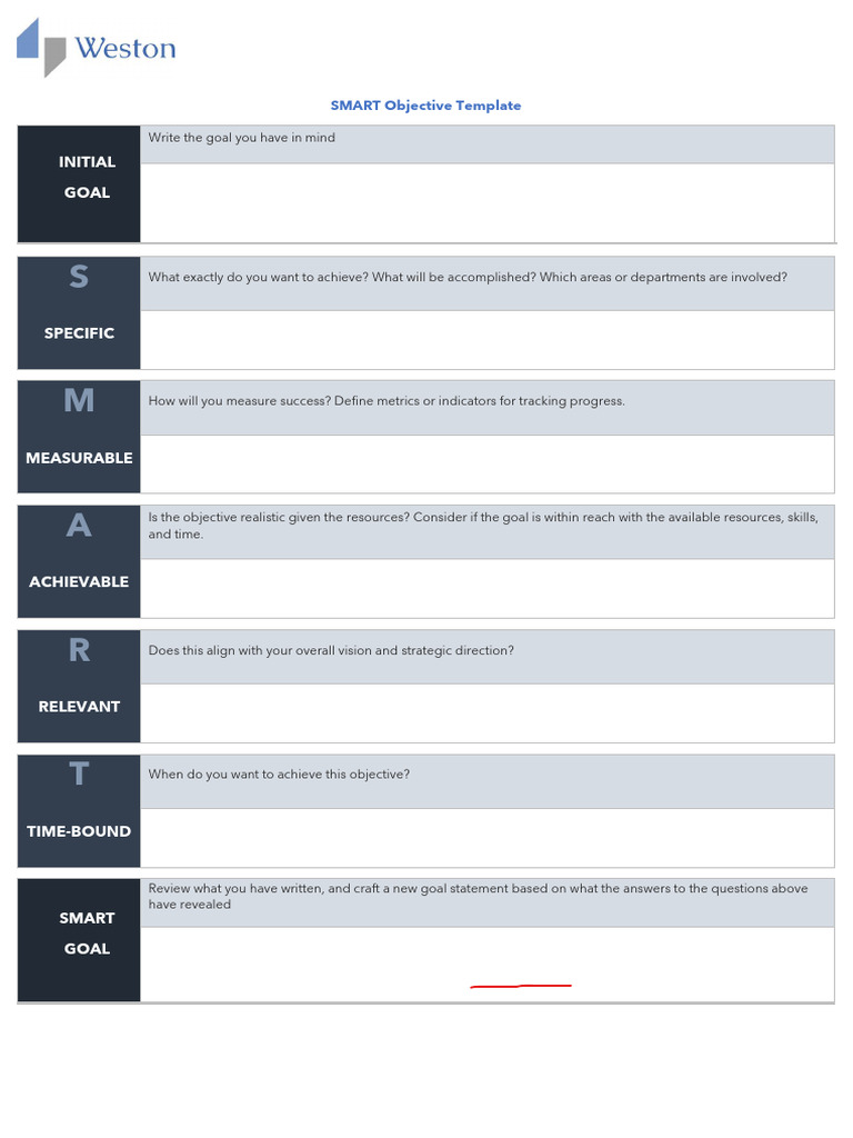 SMART Goal Template for Training | PDF