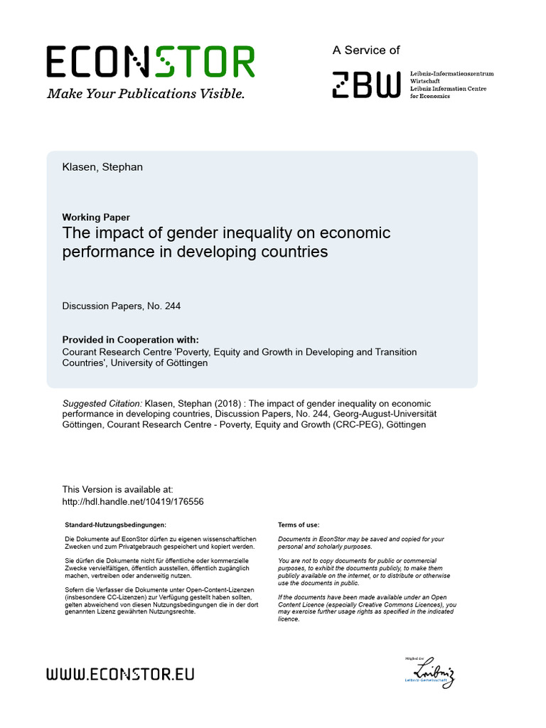 The Impact of Gender Inequality On Economic Performance in Developing ...