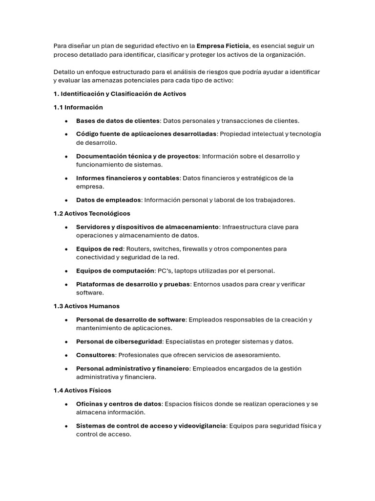 Desarrollo Plan de Seguridad Empresa Ficticia | PDF | La seguridad ...