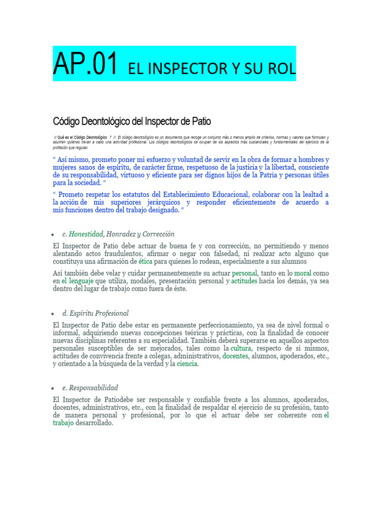 Ap.01 - Inspector y Su Rol | PDF | Moralidad | Maestros