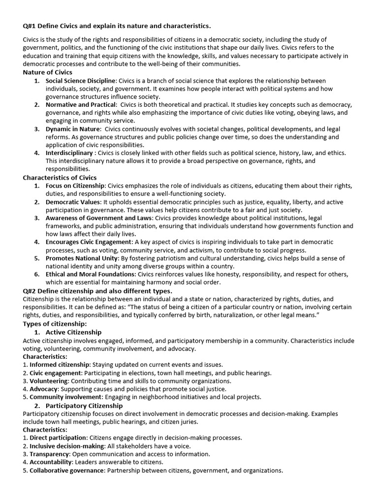 Understanding Civics and Citizenship | PDF | Civic Engagement ...