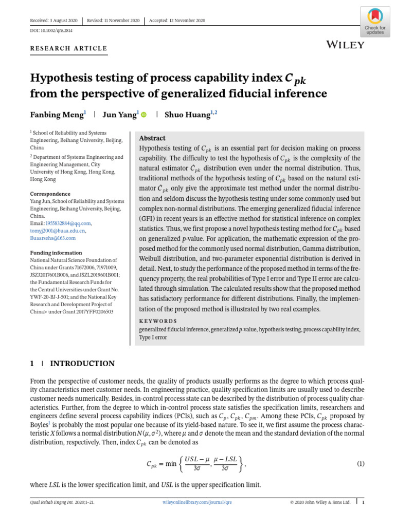 Hypothesis Testing for Process Capability | PDF | Confidence Interval ...