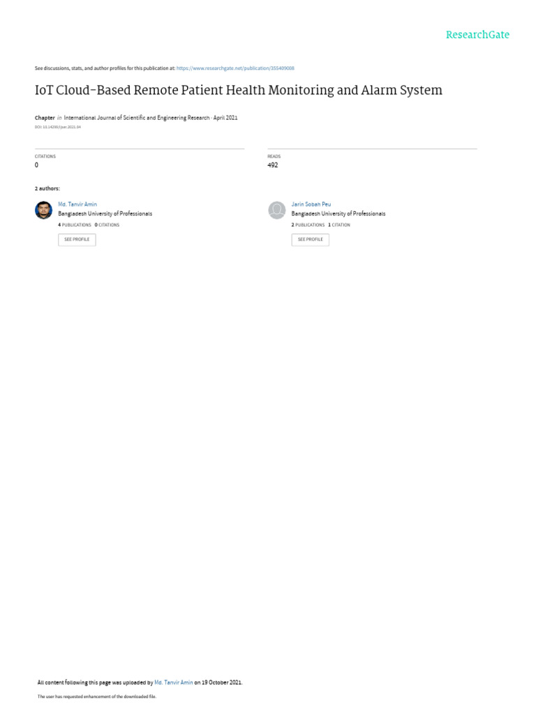 IoT-Based Remote Health Monitoring System | PDF | Monitoring (Medicine ...