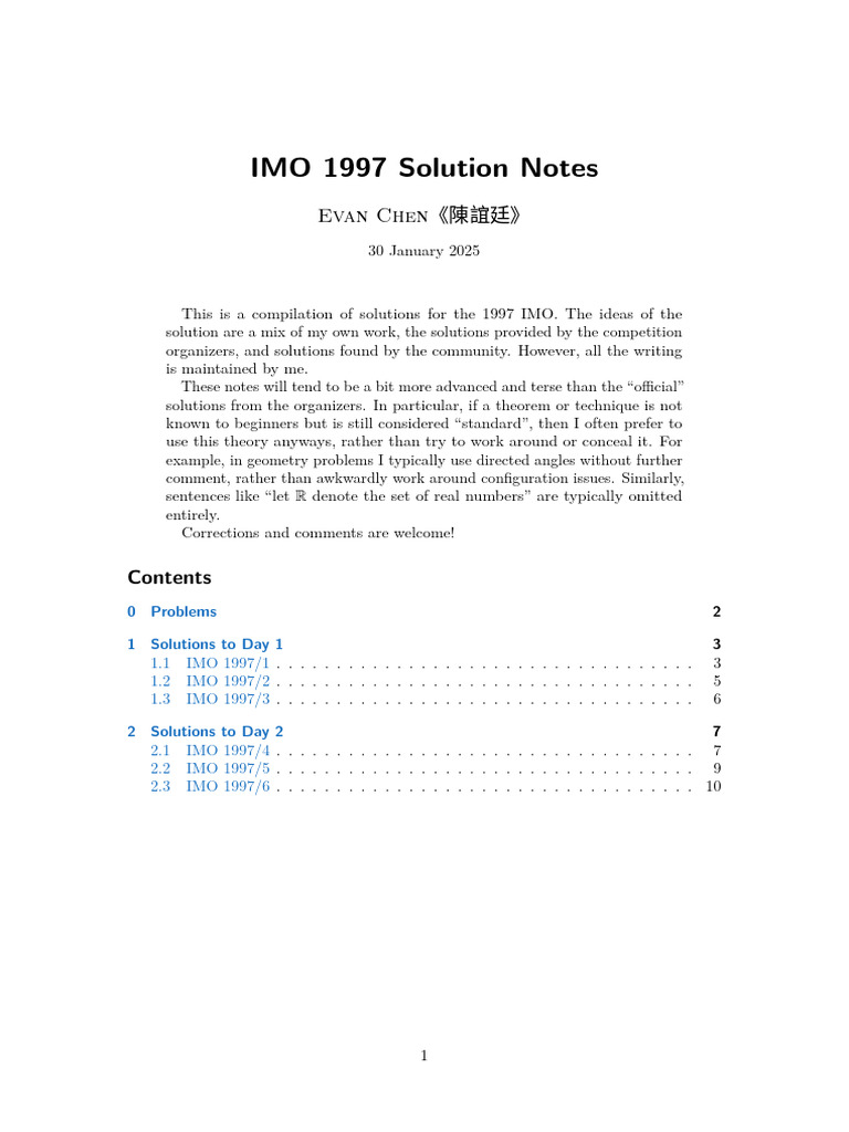IMO 1997 Solutions by Evan Chen | PDF | Number Theory | Mathematical ...