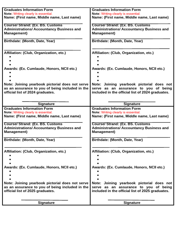 2024 Graduates Information Form | PDF