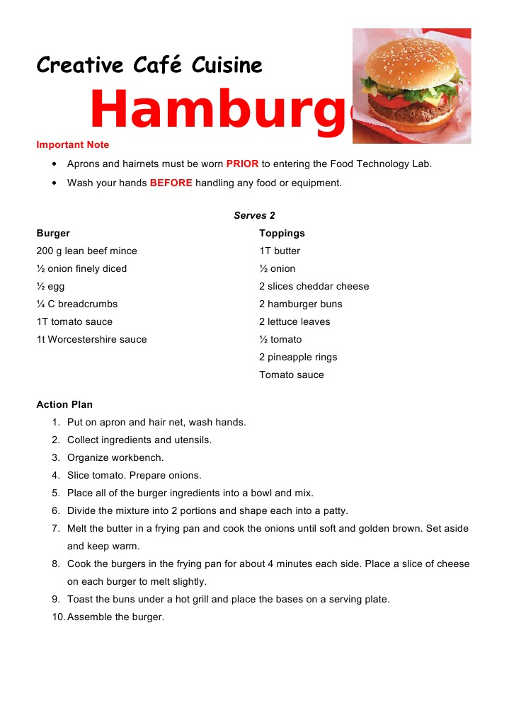 Hamburger Recipe PDF