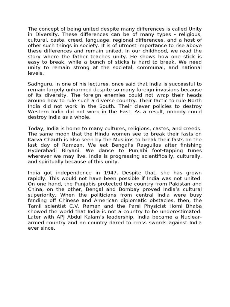 Unity in Diversity: India's Strength | PDF