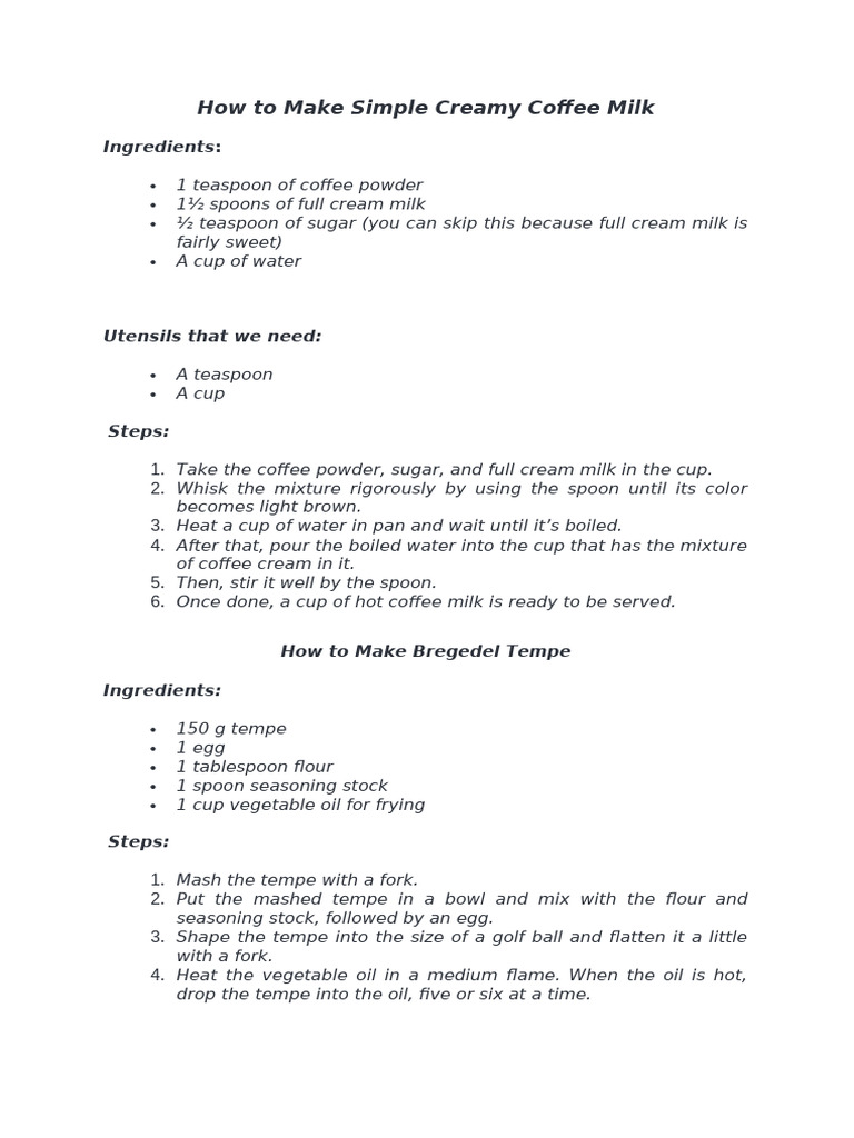 Creamy Coffee Milk Recipe Guide | PDF | Pancake | Teaspoon