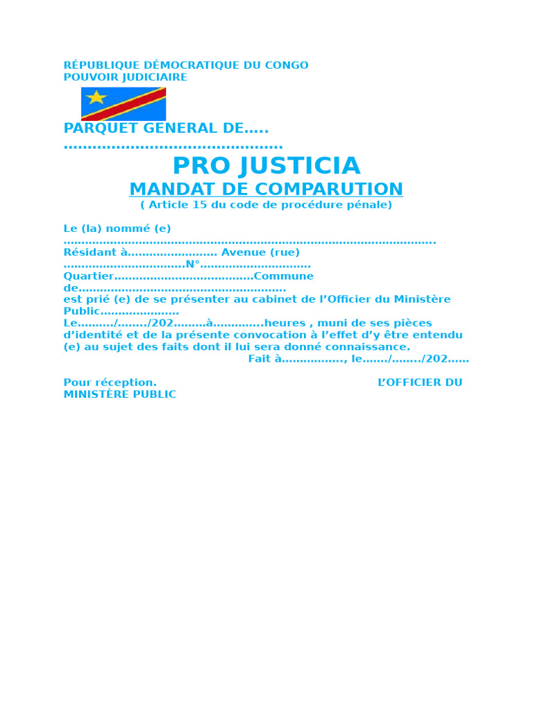 Mandat de Comparution en Droit Congolais | PDF