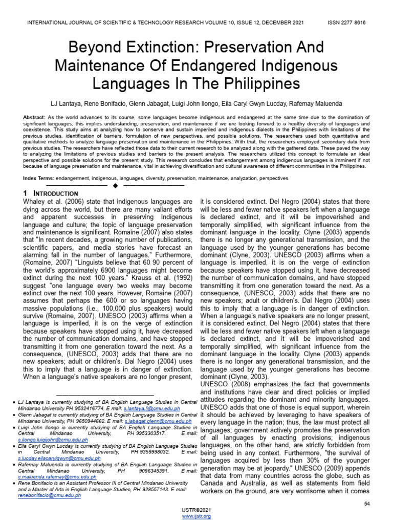 Preserving Endangered Languages in PH | PDF | Linguistics | Human ...