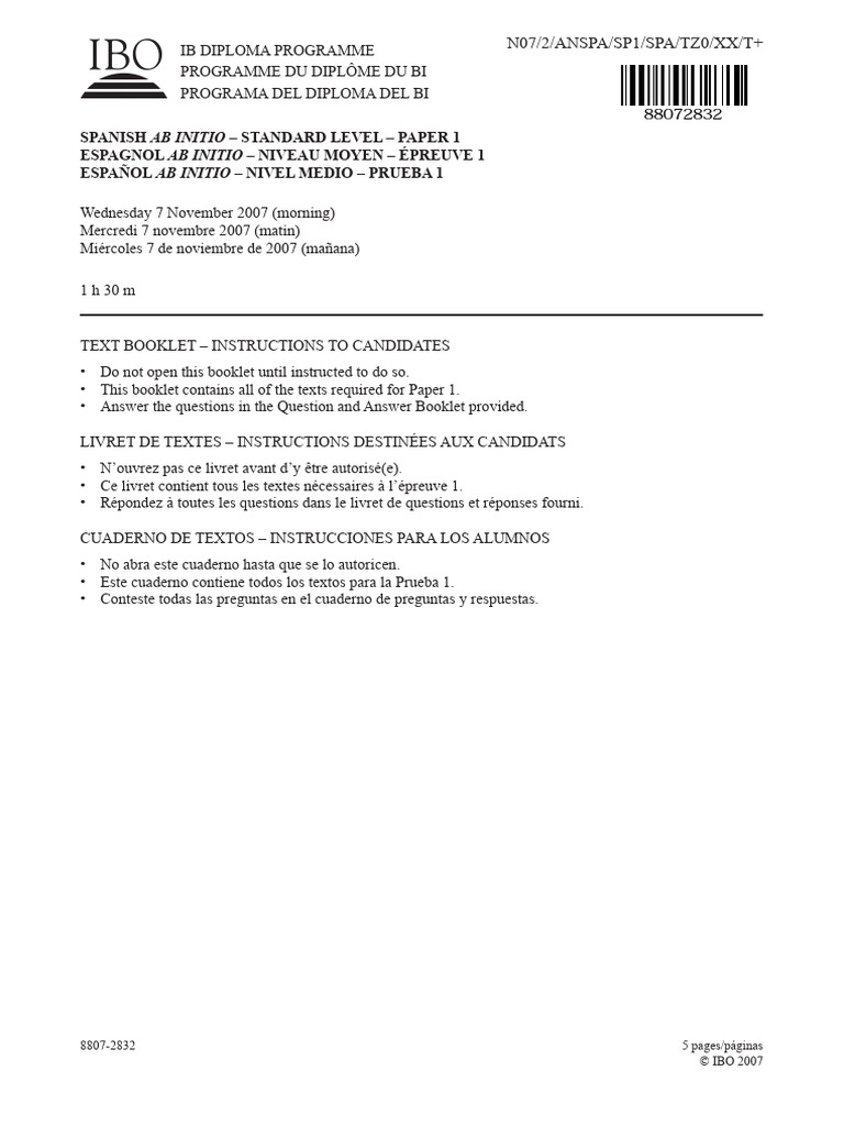Spanish Ab Initio SL Paper 1 Text Booklet | PDF | glaciar | Especie en ...