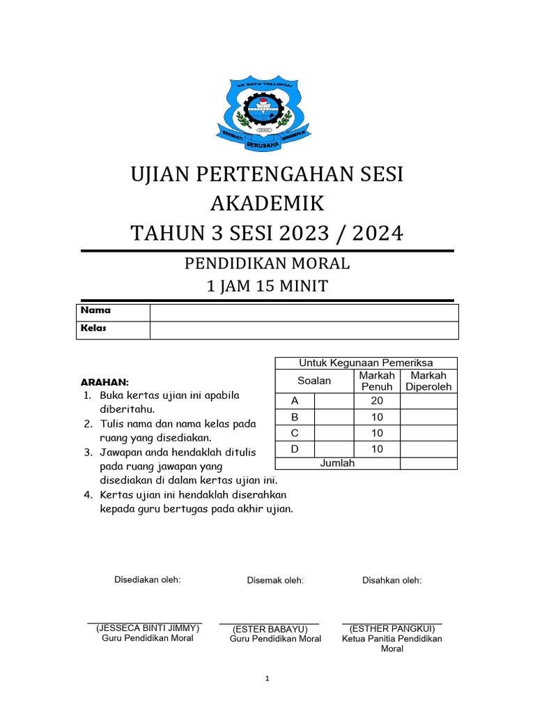 Ujian Pendidikan Moral Tahun 3 Pdf Final Pdf