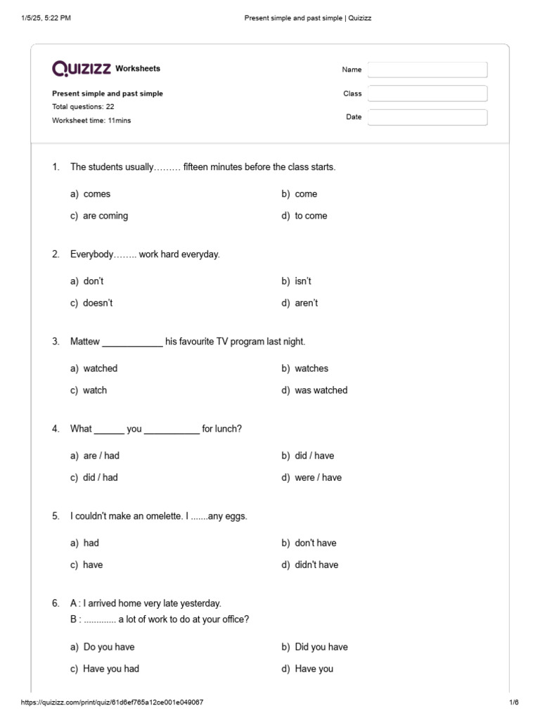 Present Simple and Past Simple3 | PDF