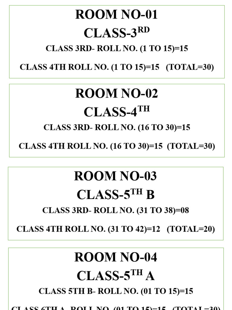 Classroom Roll Numbers by Room | PDF
