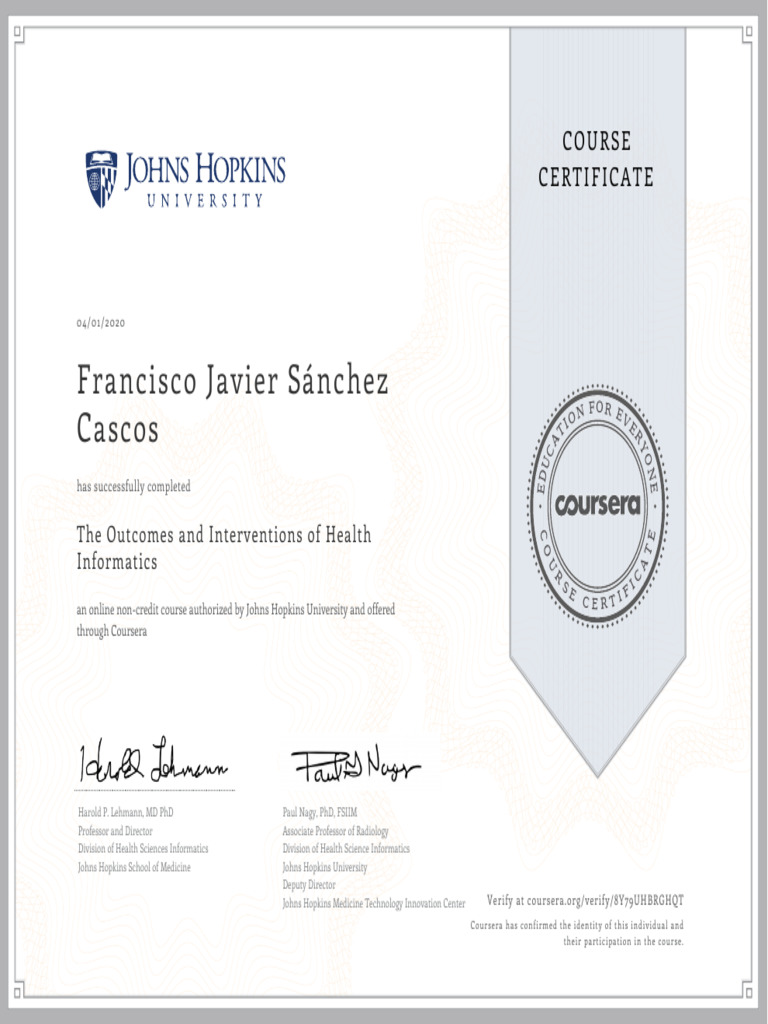 Johns Hopkins Health Informatics Certificate | PDF