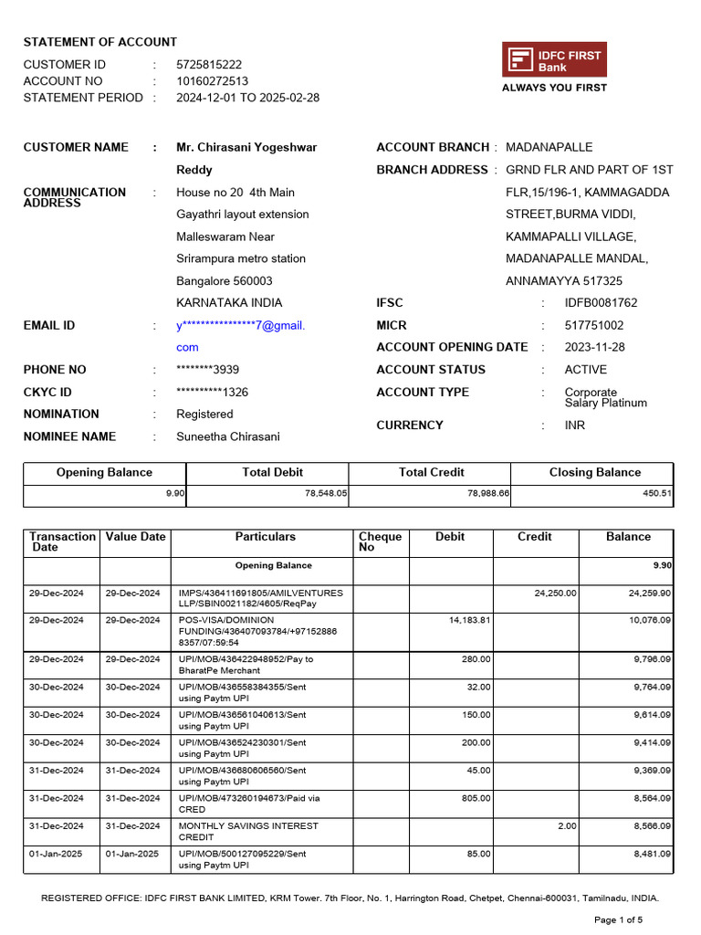 Account Statement: Dec 2024 - Feb 2025 | PDF | Credit Card | Banks