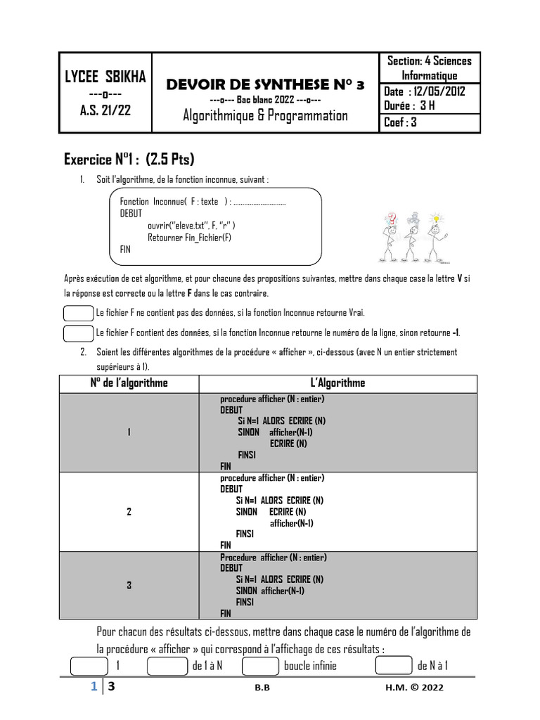 Exercice d'Algorithmique et Programmation | PDF | Algorithmes ...
