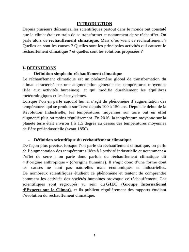 Causes et enjeux du réchauffement climatique | PDF | Effet de serre ...