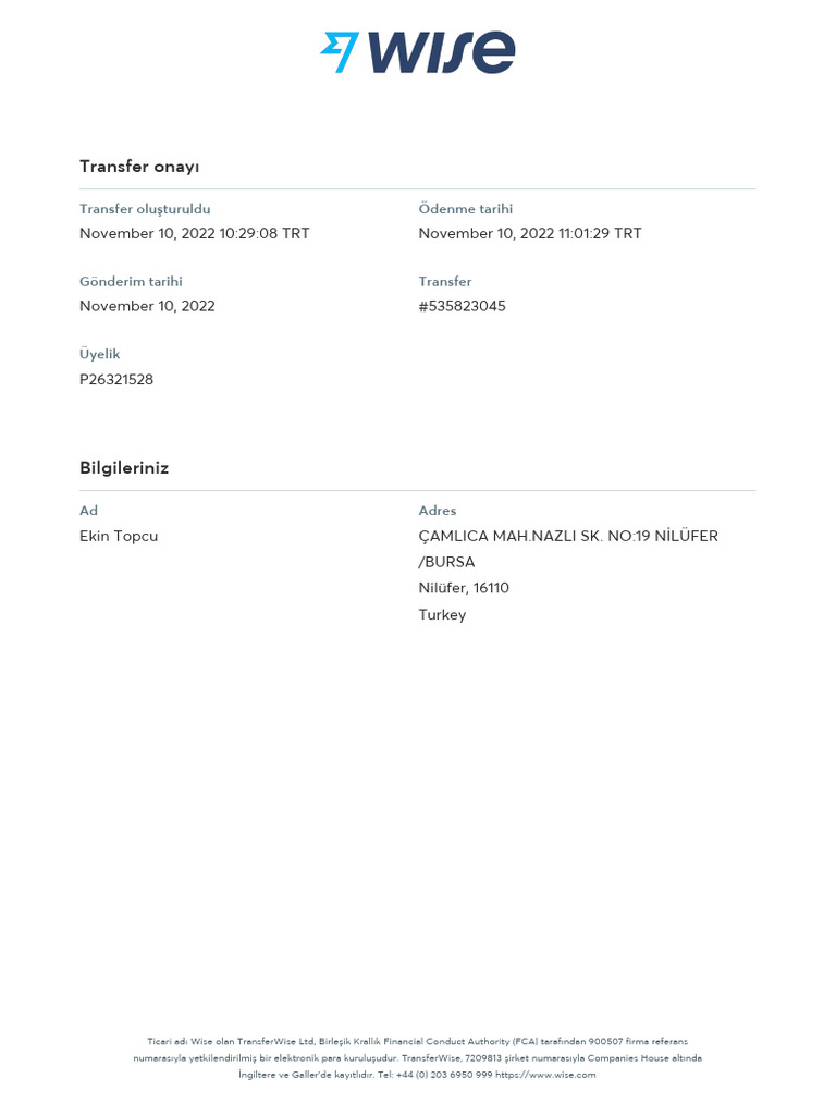 Transfer Receipt | PDF