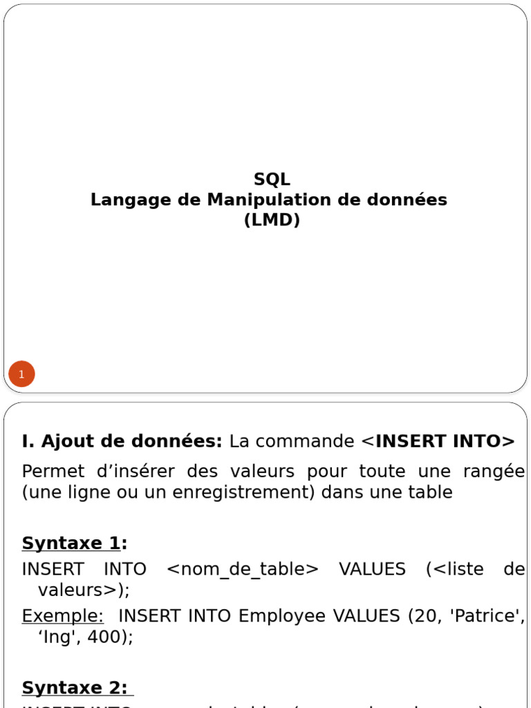 Commandes SQL : INSERT, UPDATE, DELETE | PDF | Design de logiciel ...
