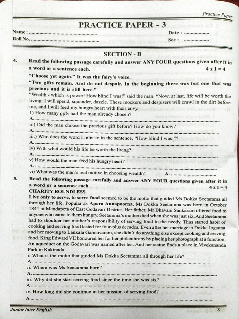 English Practice Paper - Section B | PDF | Linguistics | Languages