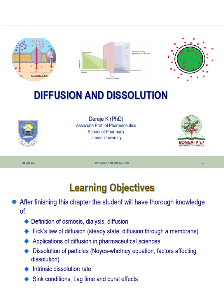 Diffusion and Dissolution in Pharmacy | PDF | Diffusion | Osmosis