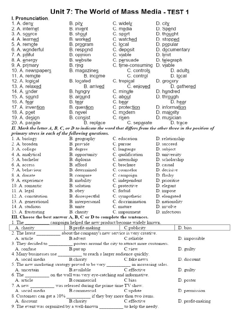 Grade 12 Unit 7 Test 1doc - 1600 - PDF - Gdrive.vip | PDF