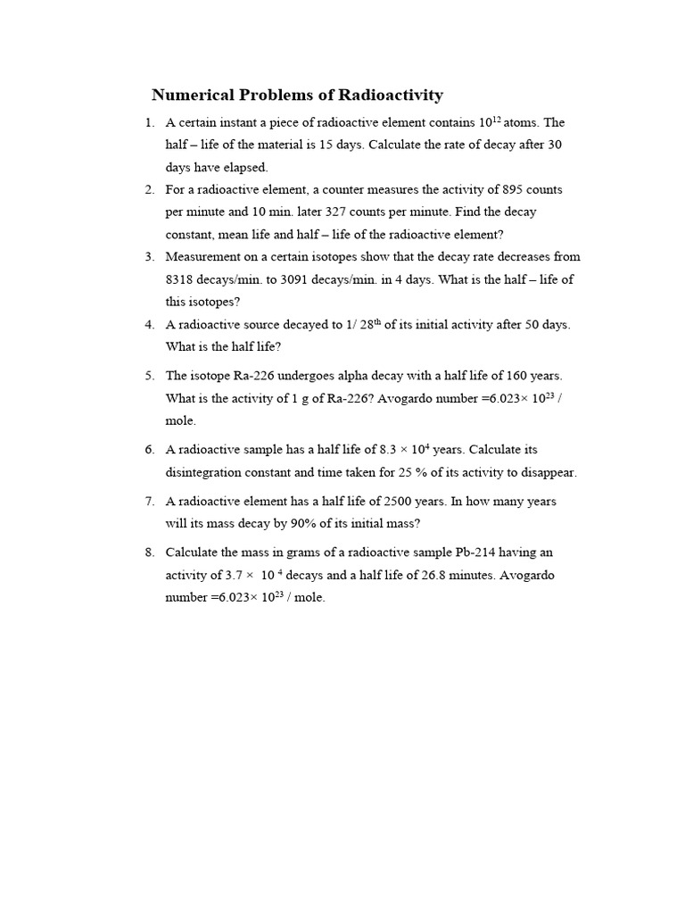 Radioactivity Problem Solutions | PDF