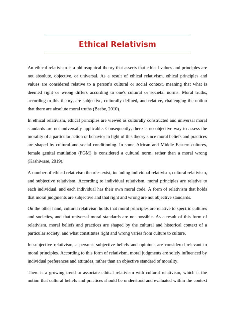 Ethical Relativism Pdf Relativism Morality