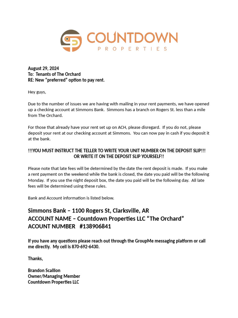 New Rent Payment Instructions for Tenants | PDF
