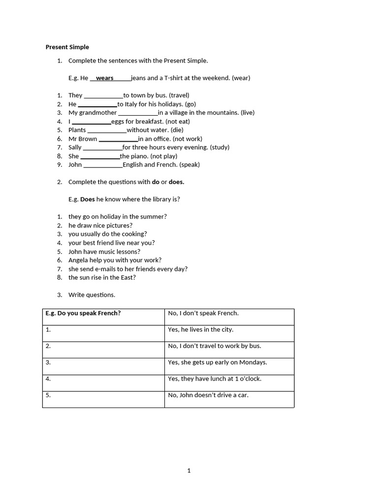 Present Simple Exercises and Questions | PDF