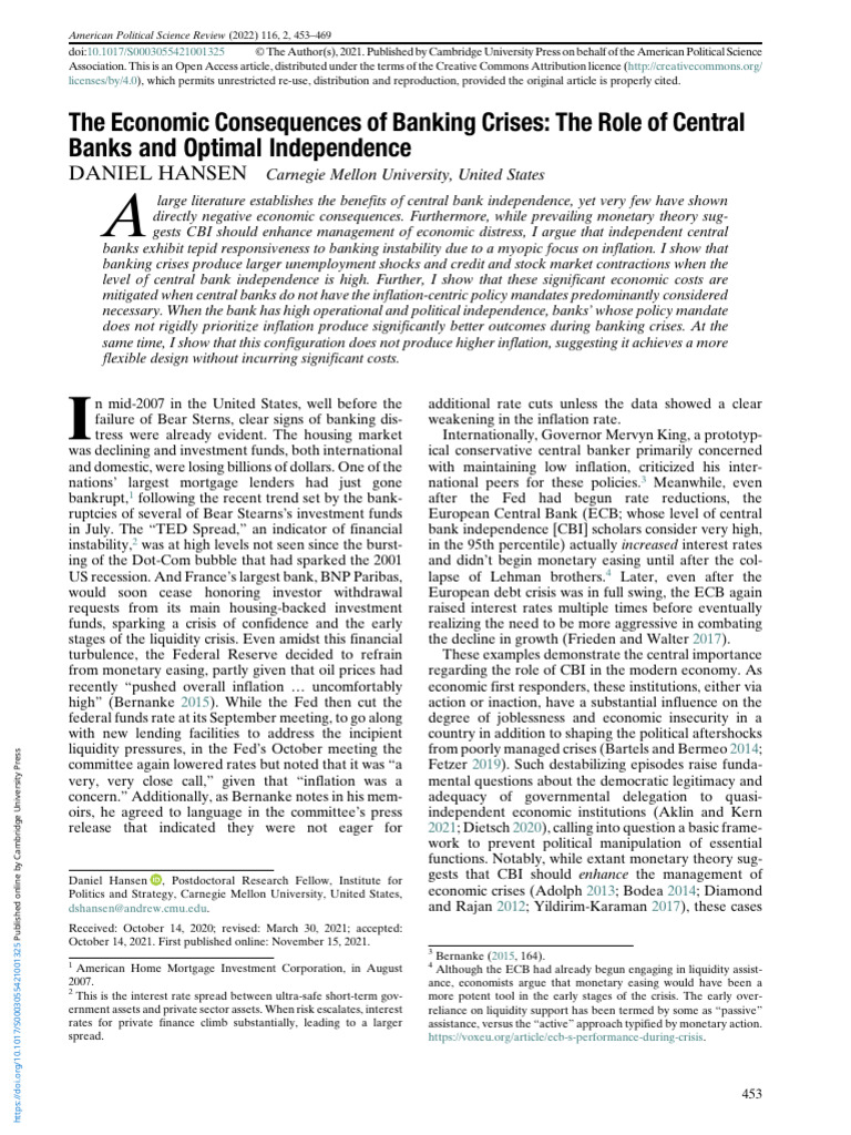 The Economic Consequences of Banking Crises The Role of Central Banks ...