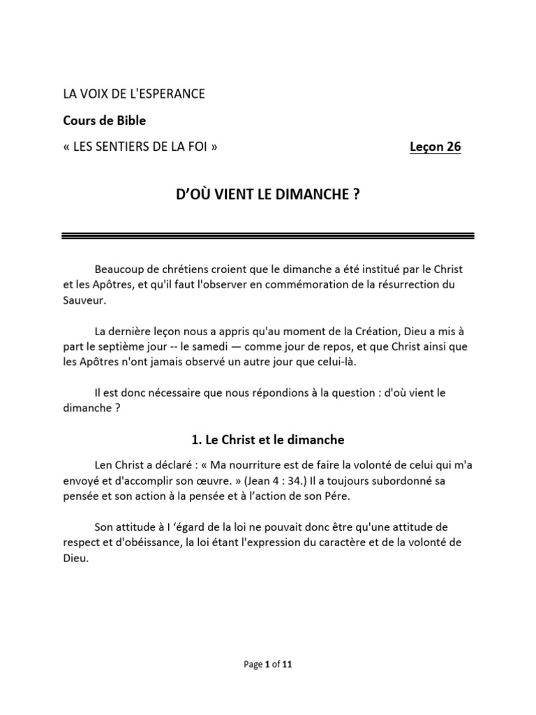 Origine du Dimanche dans la Foi chrétienne | PDF