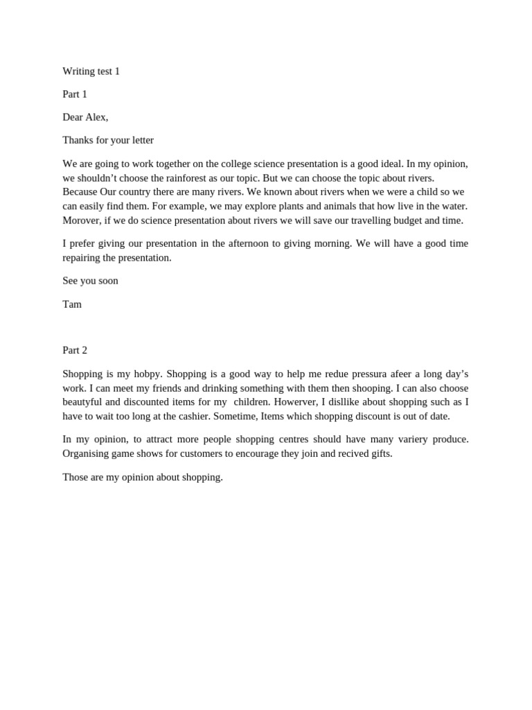 Writing Test 1 Quyển 2 | PDF