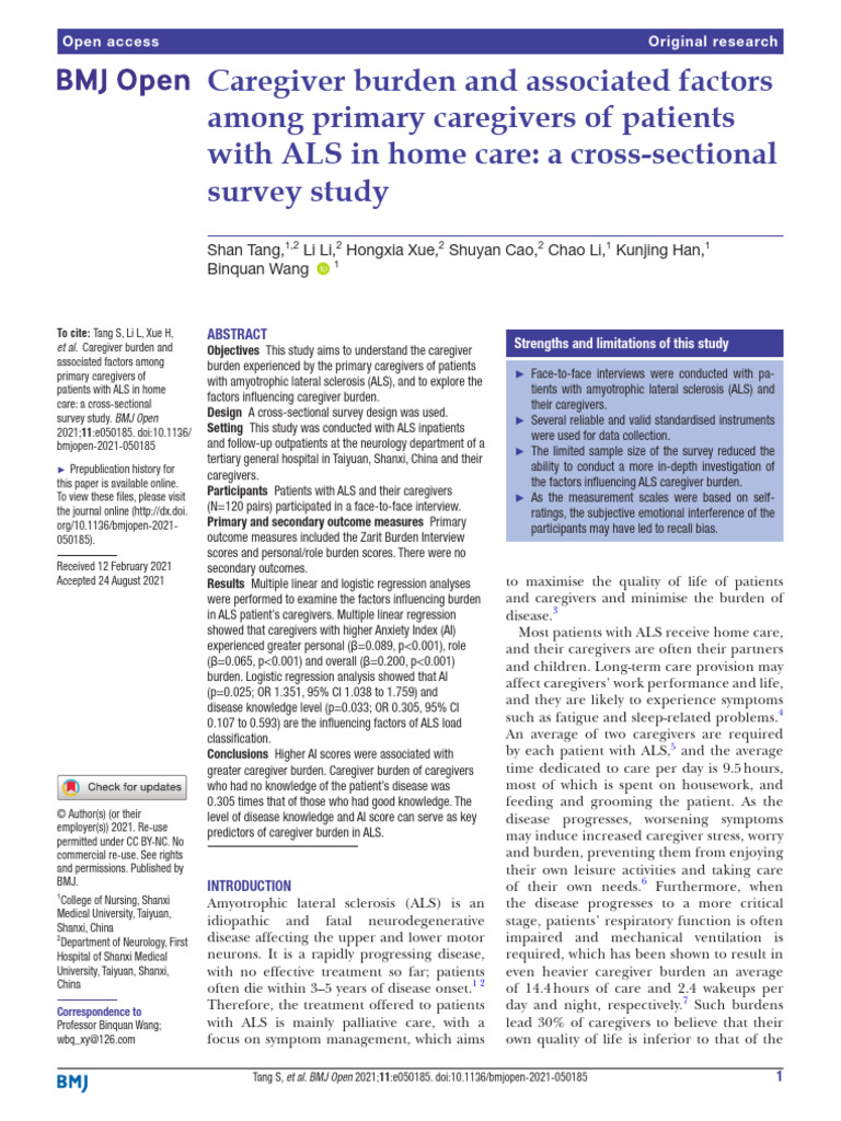 Caregiver Burden and Associated Factors | PDF | Caregiver | Patient