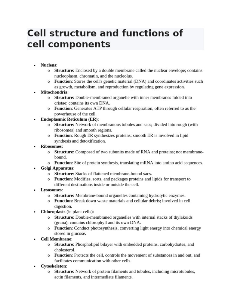 Cell Structure and Functions of Cell Components | PDF | Epithelium ...