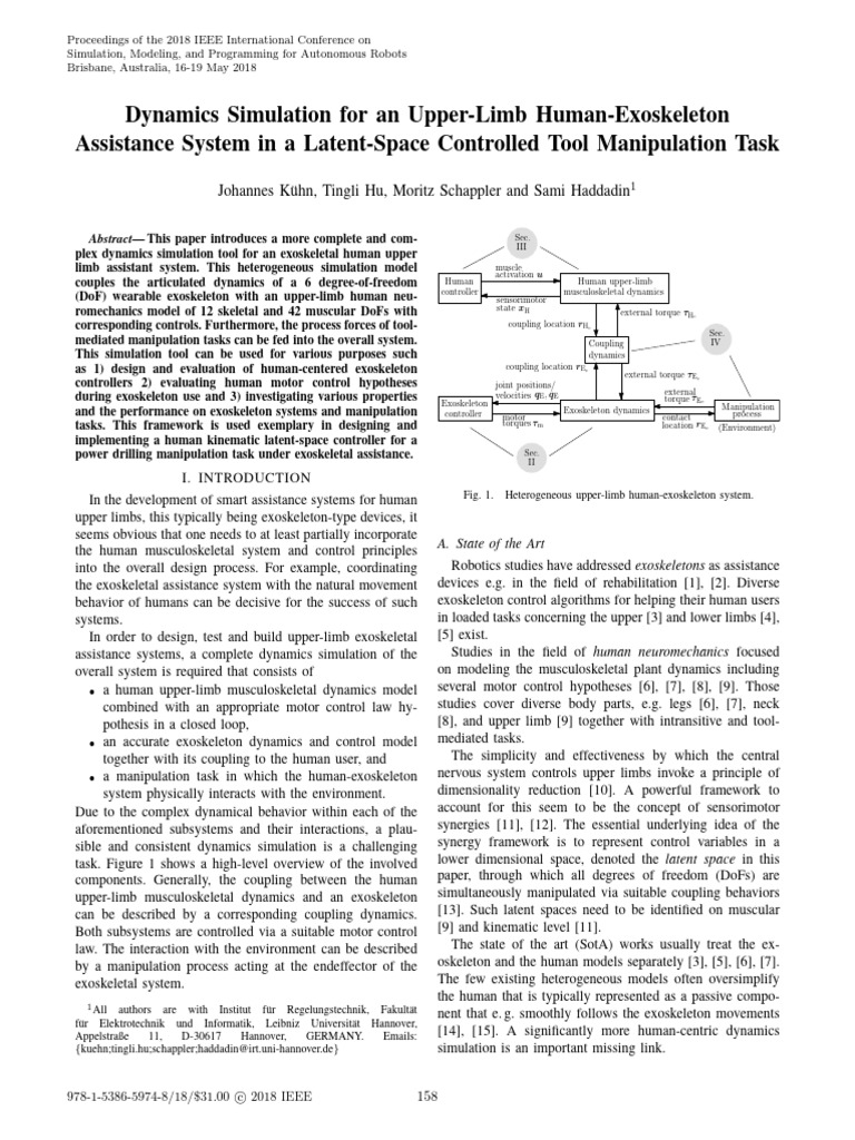Upper-Limb Exoskeleton Dynamics Simulation | PDF | Kinematics | Motor ...