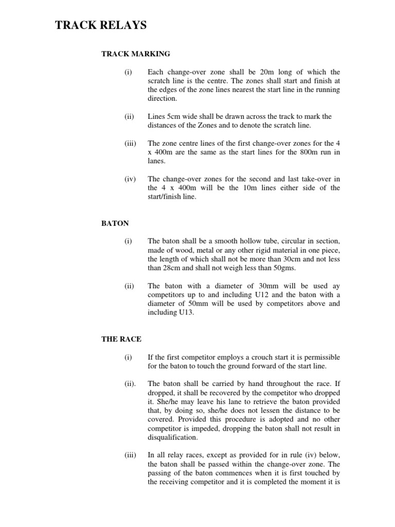 Track Relay Rules PDF Track And Field Sports
