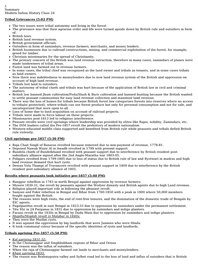 Modern Indian History Class 24 - 241222 | PDF | British Raj