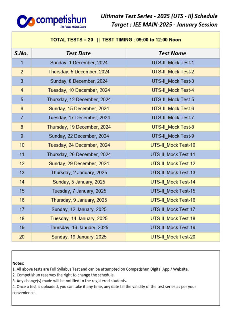 UTS-II 2025 Exam Schedule | PDF