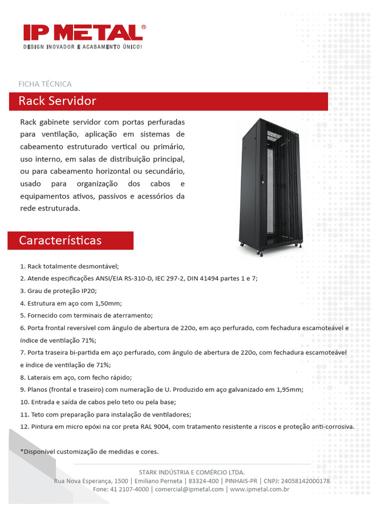 Rack Servidor 44U: Características e Especificações | PDF | Setor ...